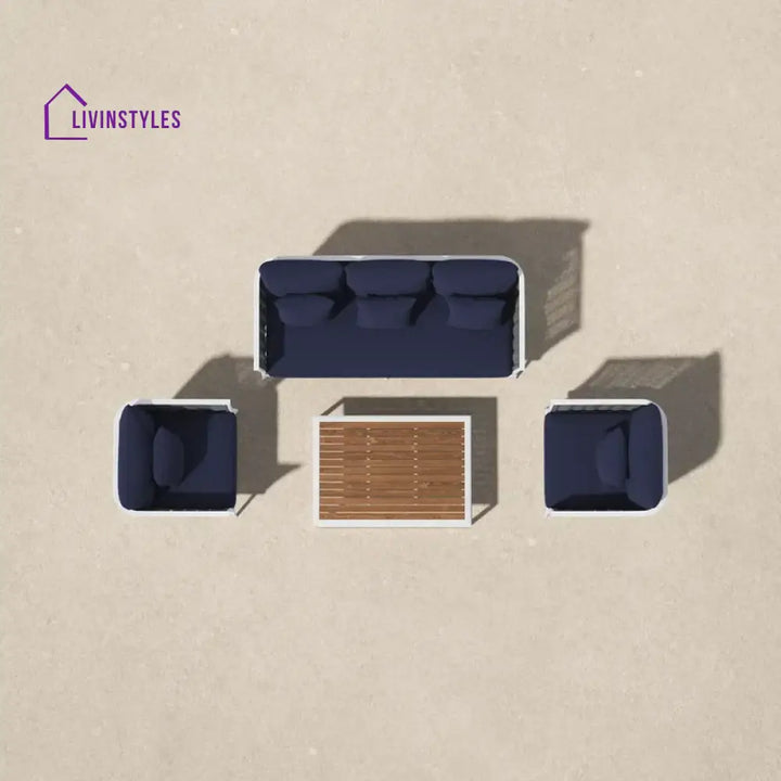 Copy of Slava Outdoor Sofa Set 3 Seater 2 Single seater and 1 Center Table (Grey + Navy Blue) Braided & Rope - Sofa Sets