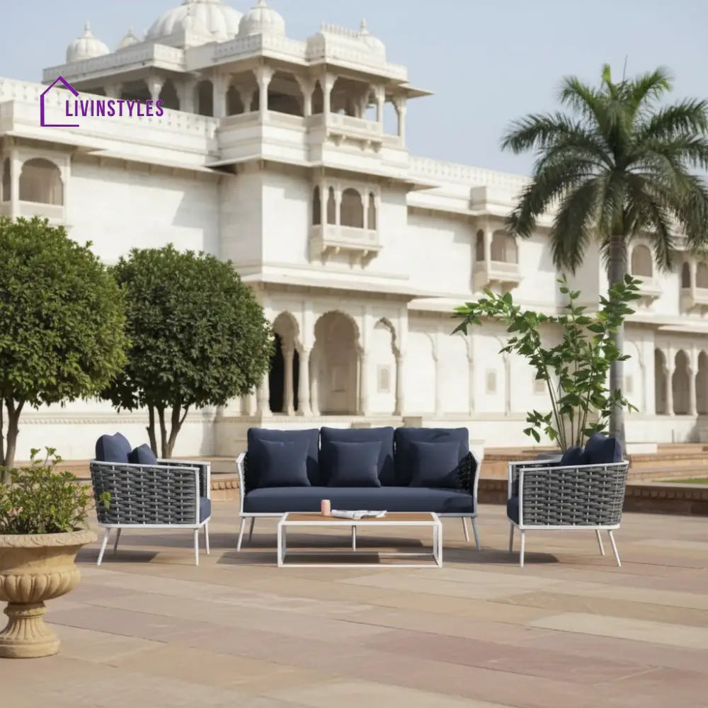 Copy of Slava Outdoor Sofa Set 3 Seater 2 Single seater and 1 Center Table (Grey + Navy Blue) Braided & Rope - Sofa Sets