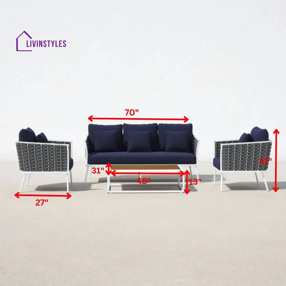 Copy of Slava Outdoor Sofa Set 3 Seater 2 Single seater and 1 Center Table (Grey + Navy Blue) Braided & Rope - Sofa Sets