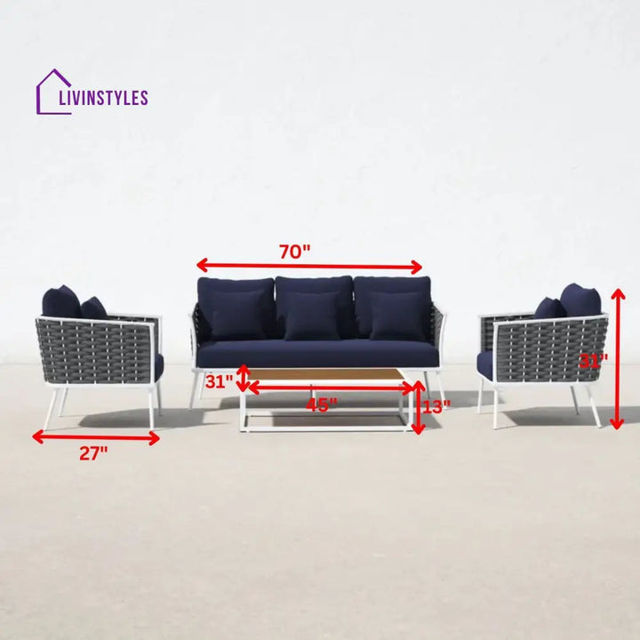 Copy of Slava Outdoor Sofa Set 3 Seater 2 Single seater and 1 Center Table (Grey + Navy Blue) Braided & Rope - Sofa Sets