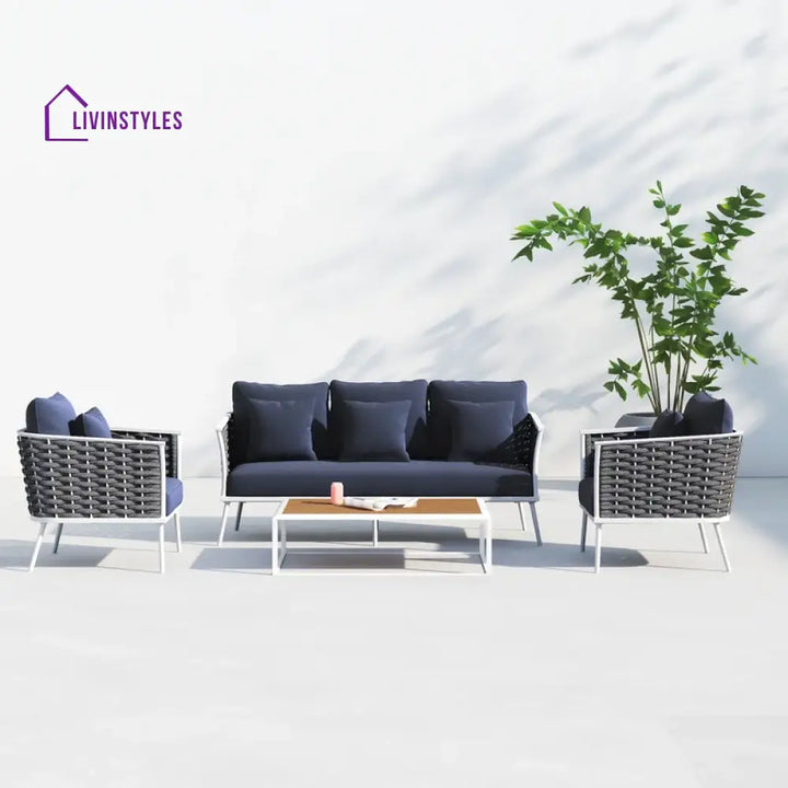 Copy of Slava Outdoor Sofa Set 3 Seater 2 Single seater and 1 Center Table (Grey + Navy Blue) Braided & Rope - Sofa Sets