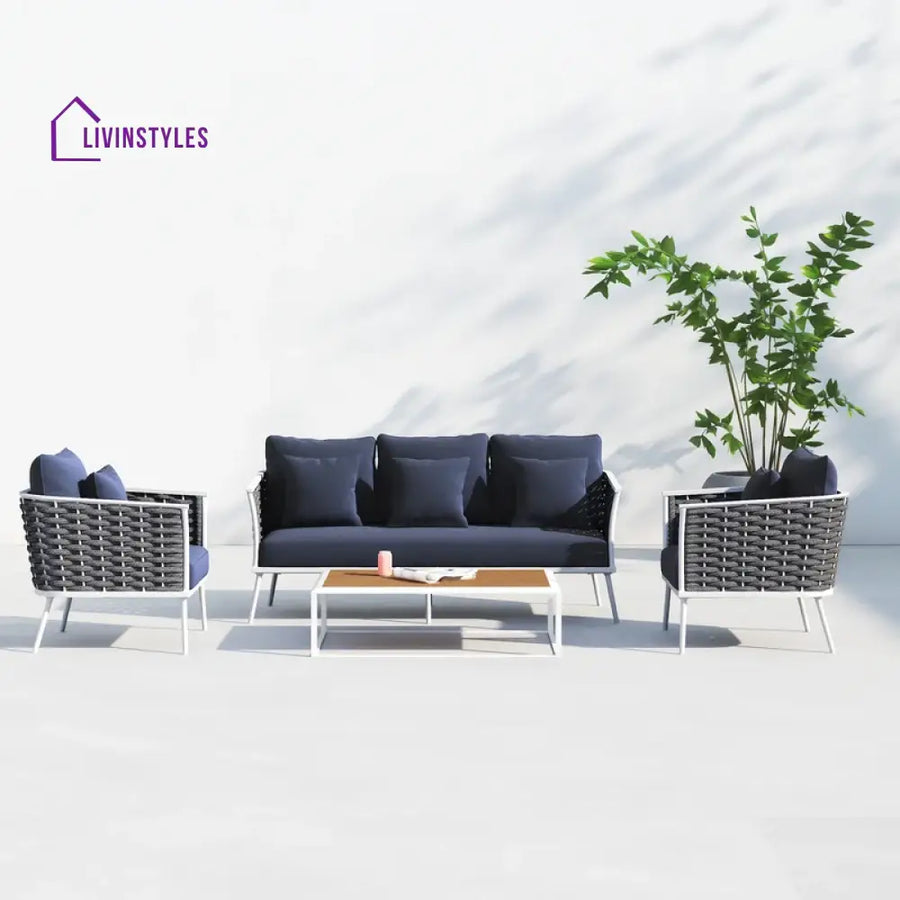 Copy of Slava Outdoor Sofa Set 3 Seater 2 Single seater and 1 Center Table (Grey + Navy Blue) Braided & Rope - Sofa Sets
