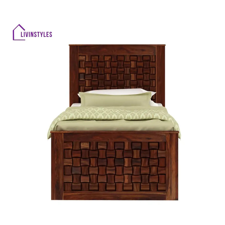 Coral Solid Sheesham Wood Single Bed With Two Drawers (Natural Finish) Bed