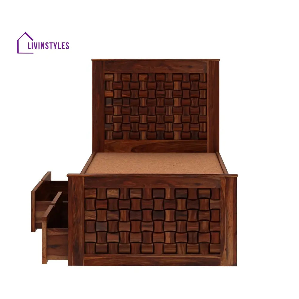 Coral Solid Sheesham Wood Single Bed With Two Drawers (Natural Finish) Bed
