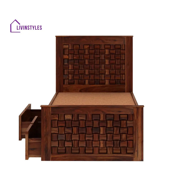 Coral Solid Sheesham Wood Single Bed With Two Drawers (Natural Finish) Bed