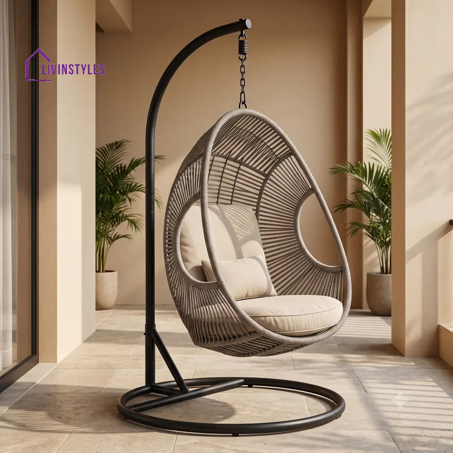 Coralie Metal Frame Swing Chair With Stand And Rope Woven Seat