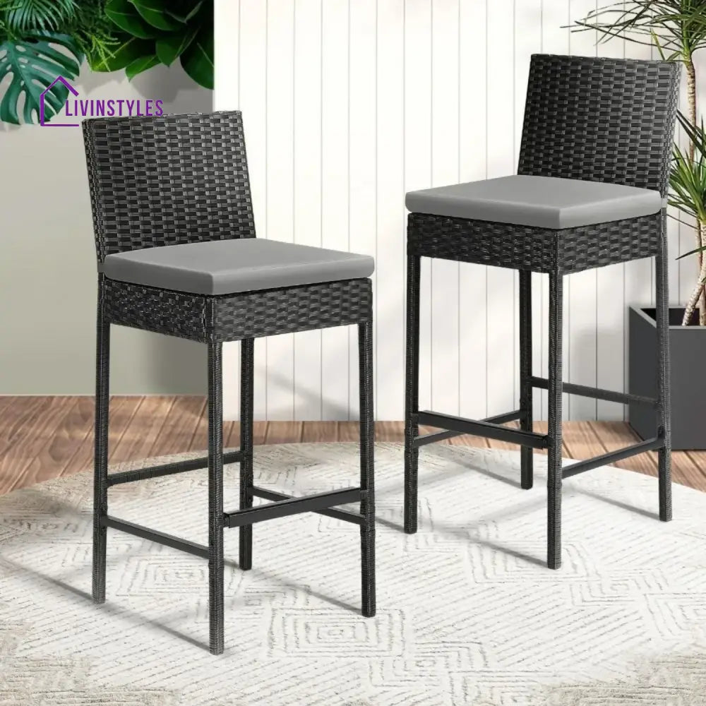 Coraline 3-Piece Outdoor Rattan Wicker Bar Set with Glass Top Table - Bar Set