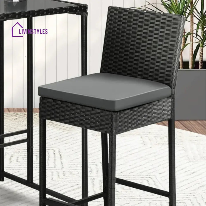 Coraline 3-Piece Outdoor Rattan Wicker Bar Set with Glass Top Table - Bar Set