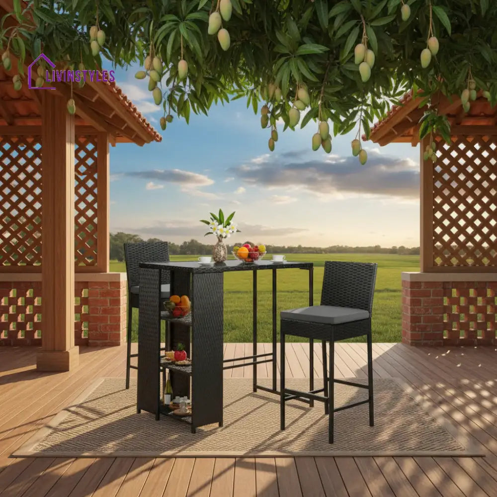 Coraline 3-Piece Outdoor Rattan Wicker Bar Set with Glass Top Table - Bar Set