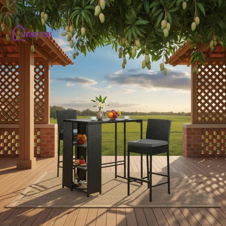 Coraline 3-Piece Outdoor Rattan Wicker Bar Set with Glass Top Table - Bar Set