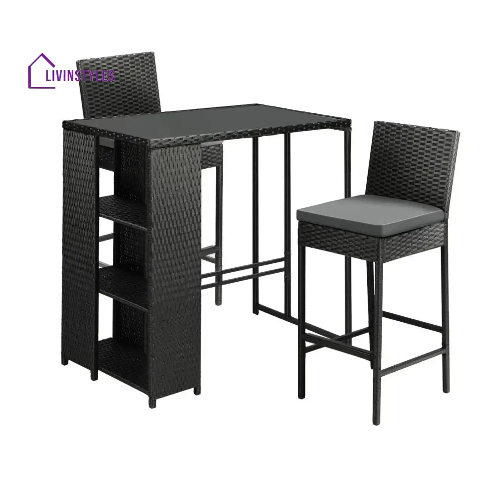 Coraline 3-Piece Outdoor Rattan Wicker Bar Set with Glass Top Table - Bar Set