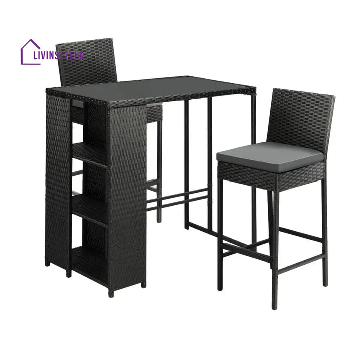 Coraline 3-Piece Outdoor Rattan Wicker Bar Set with Glass Top Table - Bar Set