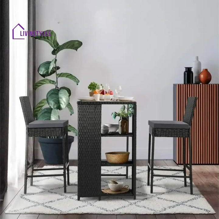 Coraline 3-Piece Outdoor Rattan Wicker Bar Set with Glass Top Table - Bar Set