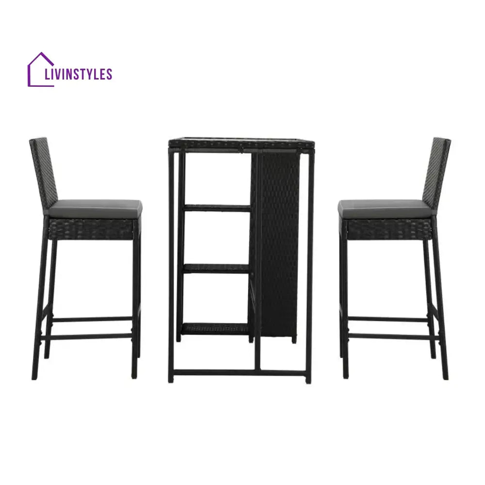 Coraline 3-Piece Outdoor Rattan Wicker Bar Set with Glass Top Table - Bar Set