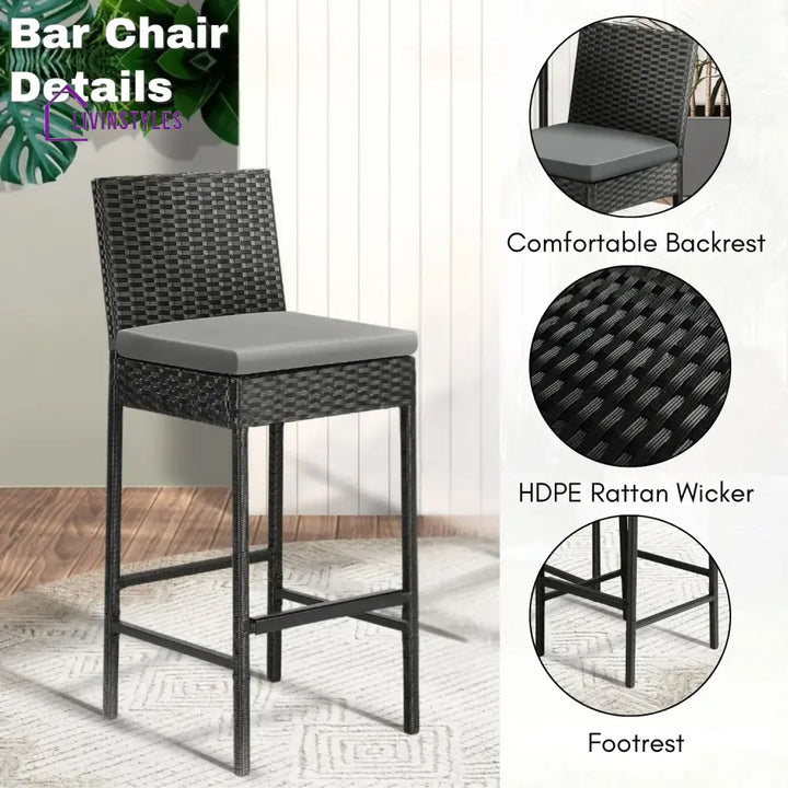Coraline 3-Piece Outdoor Rattan Wicker Bar Set with Glass Top Table - Bar Set