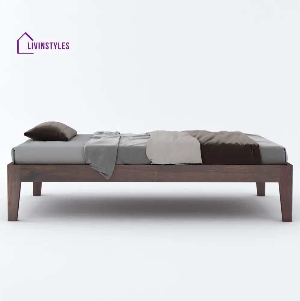 Coraline Solid Sheesham Wood Single Bed Without Storage (Walnut Finish) Bed