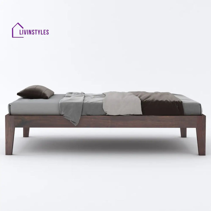 Coraline Solid Sheesham Wood Single Bed Without Storage (Walnut Finish) Bed