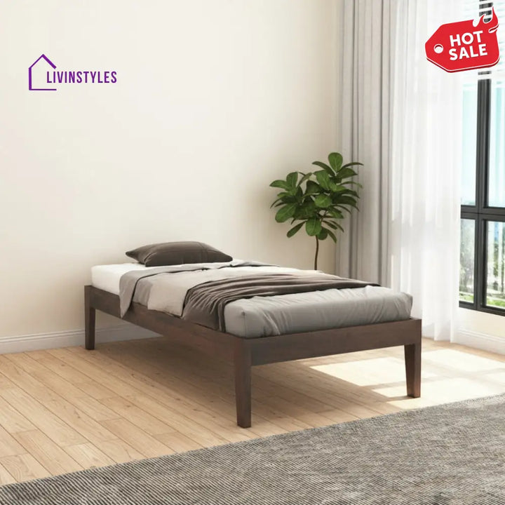 Coraline Solid Sheesham Wood Single Bed Without Storage (Walnut Finish) Bed