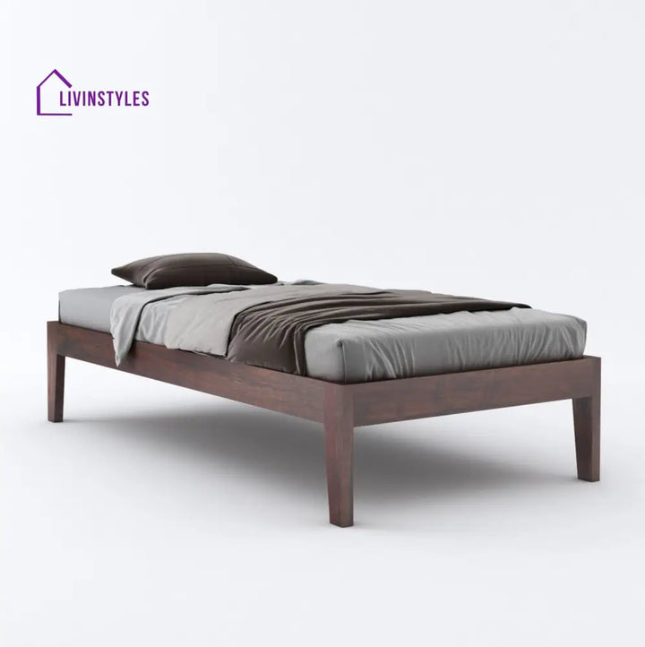 Coraline Solid Sheesham Wood Single Bed Without Storage (Walnut Finish) Bed