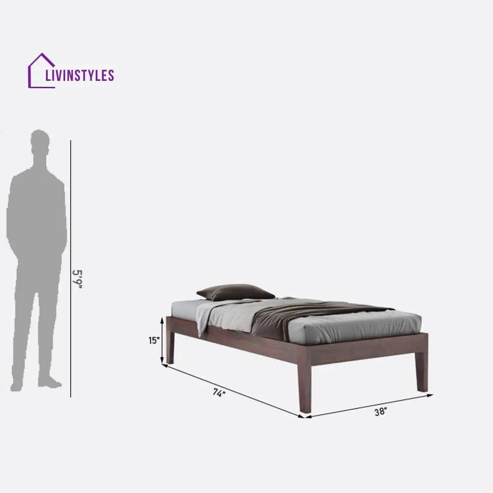 Coraline Solid Sheesham Wood Single Bed Without Storage (Walnut Finish) Bed