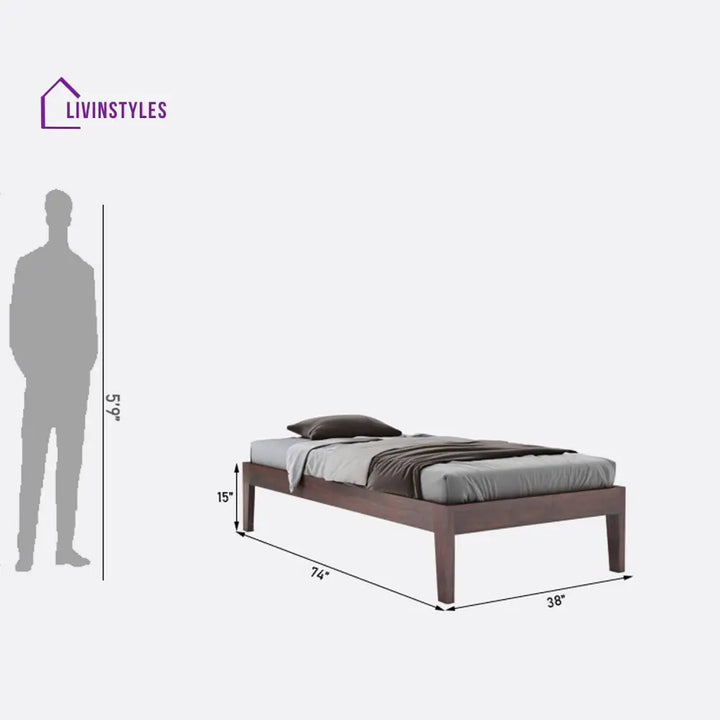 Coraline Solid Sheesham Wood Single Bed Without Storage (Walnut Finish) Bed
