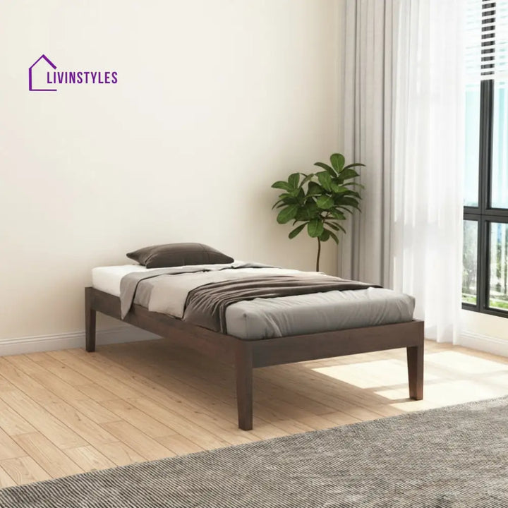 Coraline Solid Sheesham Wood Single Bed Without Storage (Walnut Finish) Bed