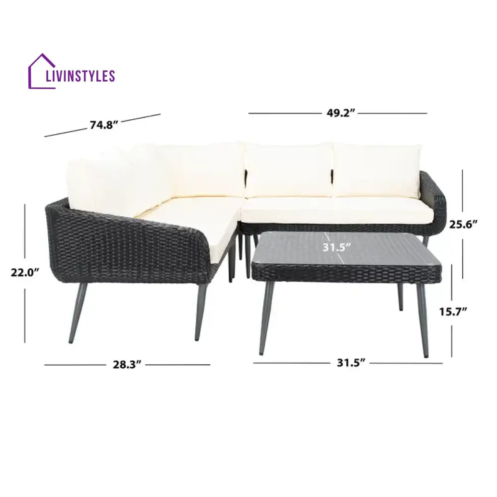 Corazón Outdoor Sofa Set 5 Seater and 1 Center Table Set (Black) - Sofa Sets