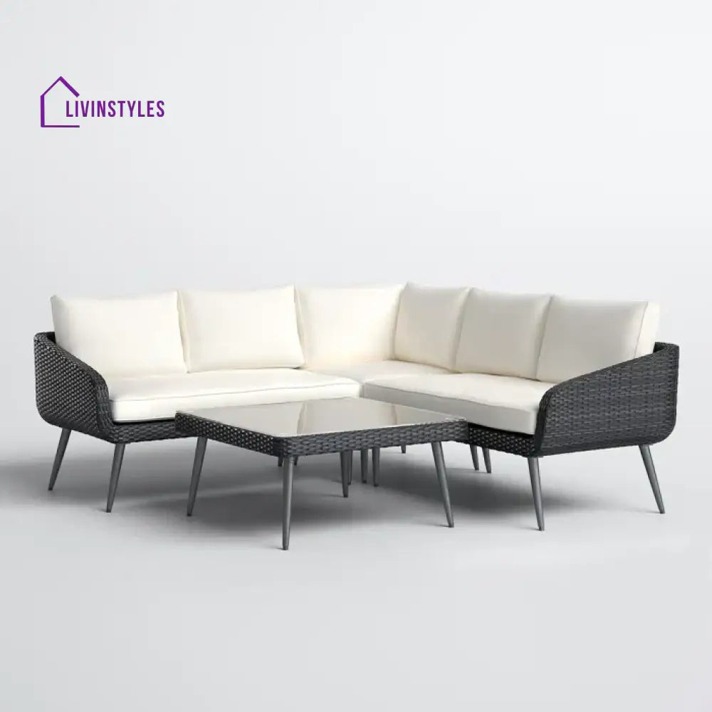 Corazón Outdoor Sofa Set 5 Seater and 1 Center Table Set (Black) - Sofa Sets
