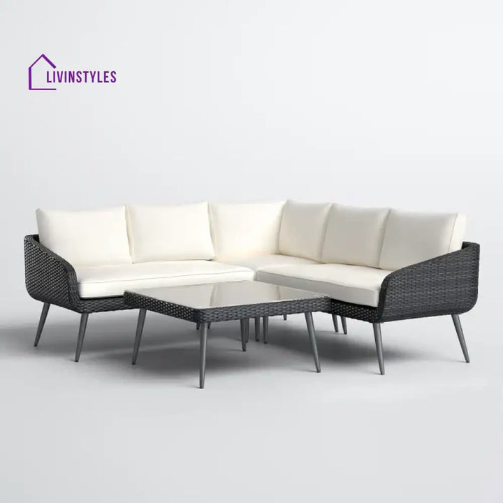 Corazón Outdoor Sofa Set 5 Seater and 1 Center Table Set (Black) - Sofa Sets