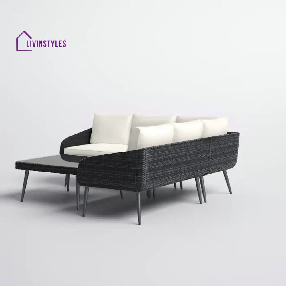 Corazón Outdoor Sofa Set 5 Seater and 1 Center Table Set (Black) - Sofa Sets