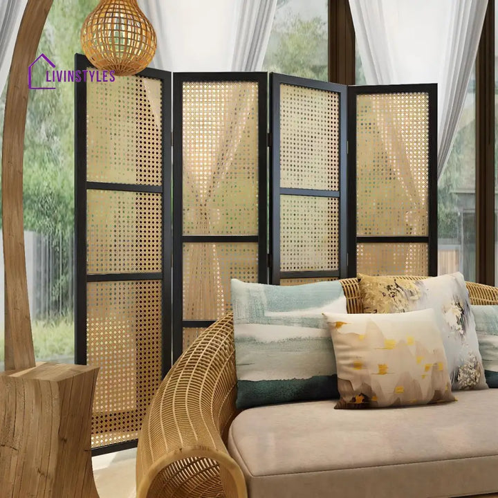 Cordelia Wooden and Cane Weaving Room Partition for Living Room