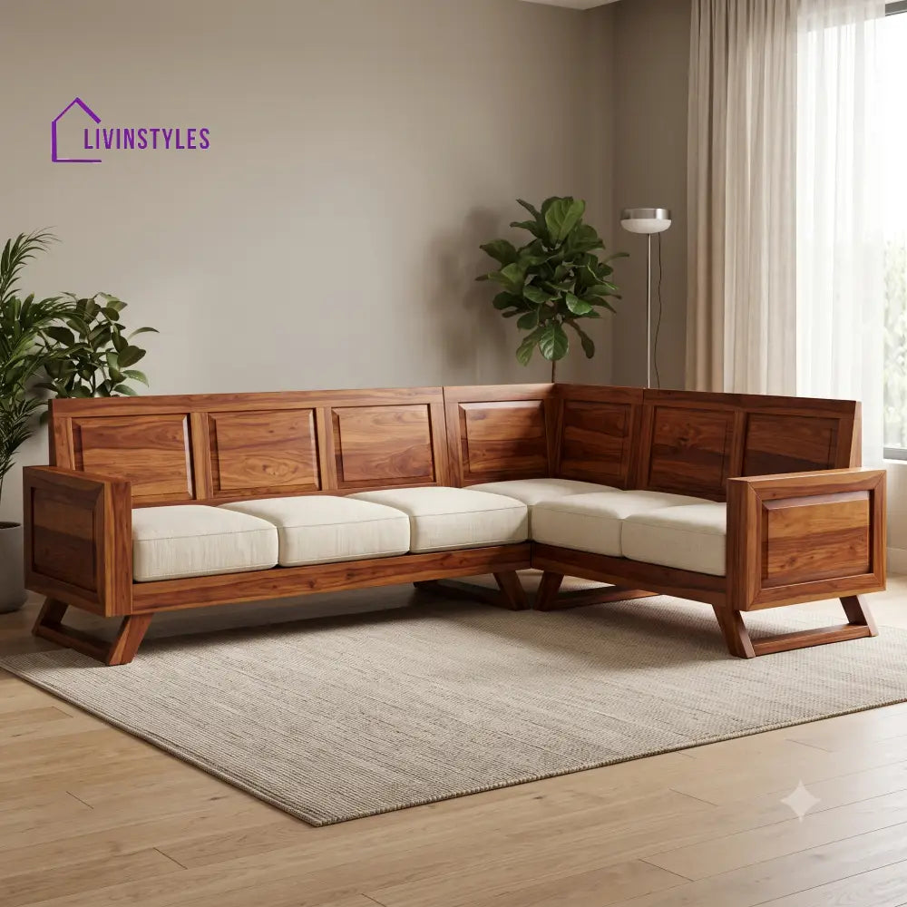 Corentin Premium L Shaped Wooden Sofa Set for Living Room