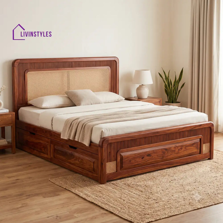 Corinne Premium Wooden Bed with Drawer Storage | King Size Bed & Queen Size Bed Online