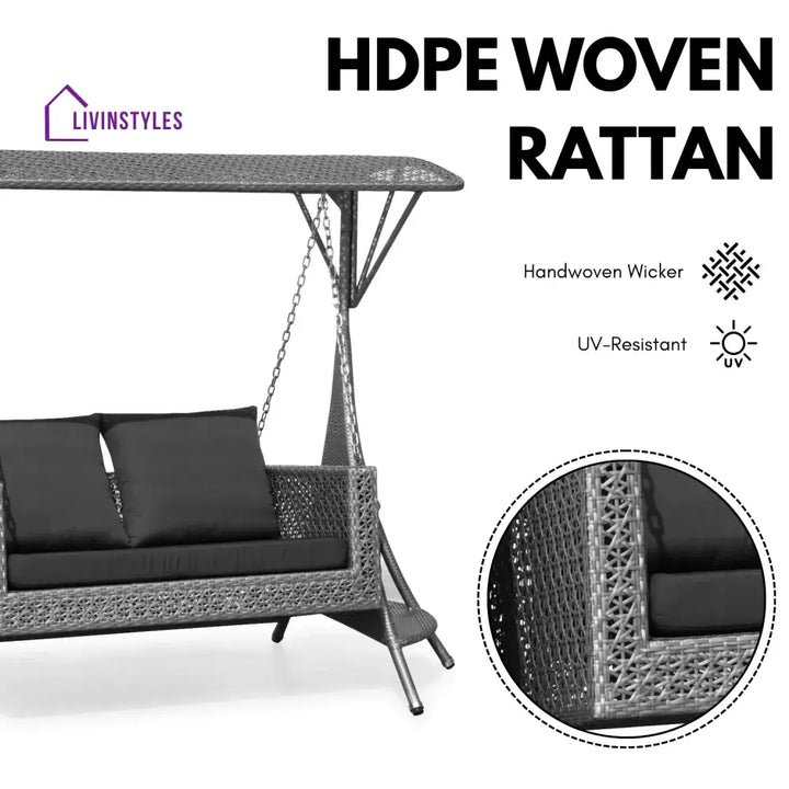 Cornelia Outdoor Rattan Wicker 2-Seat Patio Swing Chair with Shade & Cushions Swing