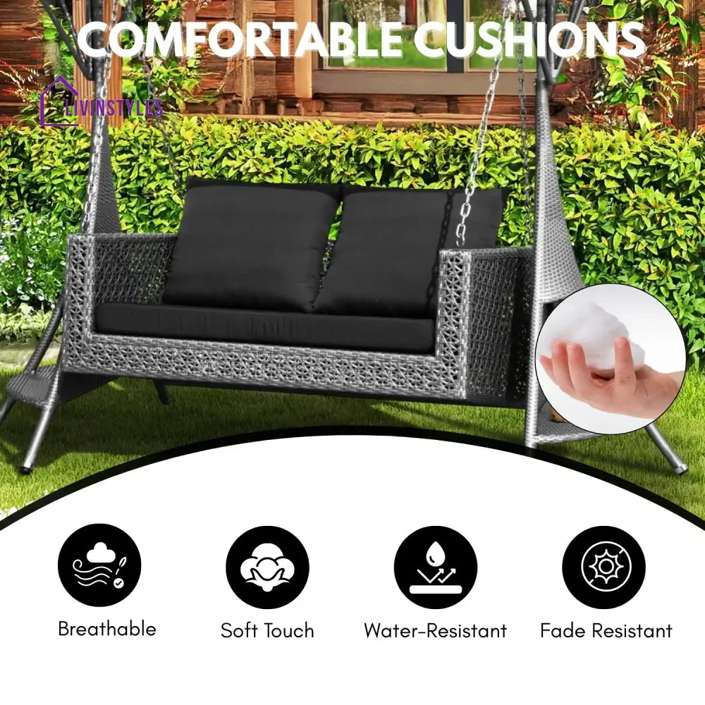 Cornelia Outdoor Rattan Wicker 2-Seat Patio Swing Chair with Shade & Cushions Swing