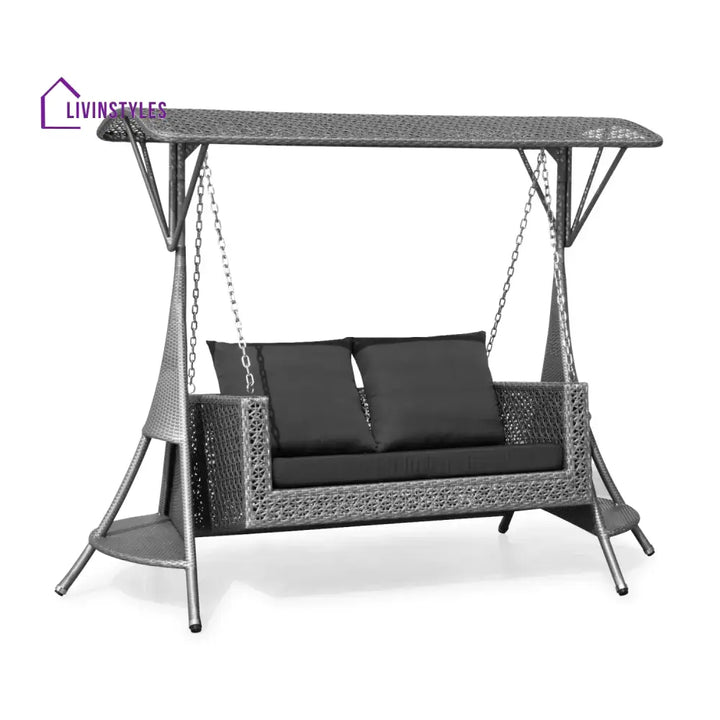 Cornelia Outdoor Rattan Wicker 2-Seat Patio Swing Chair with Shade & Cushions Swing