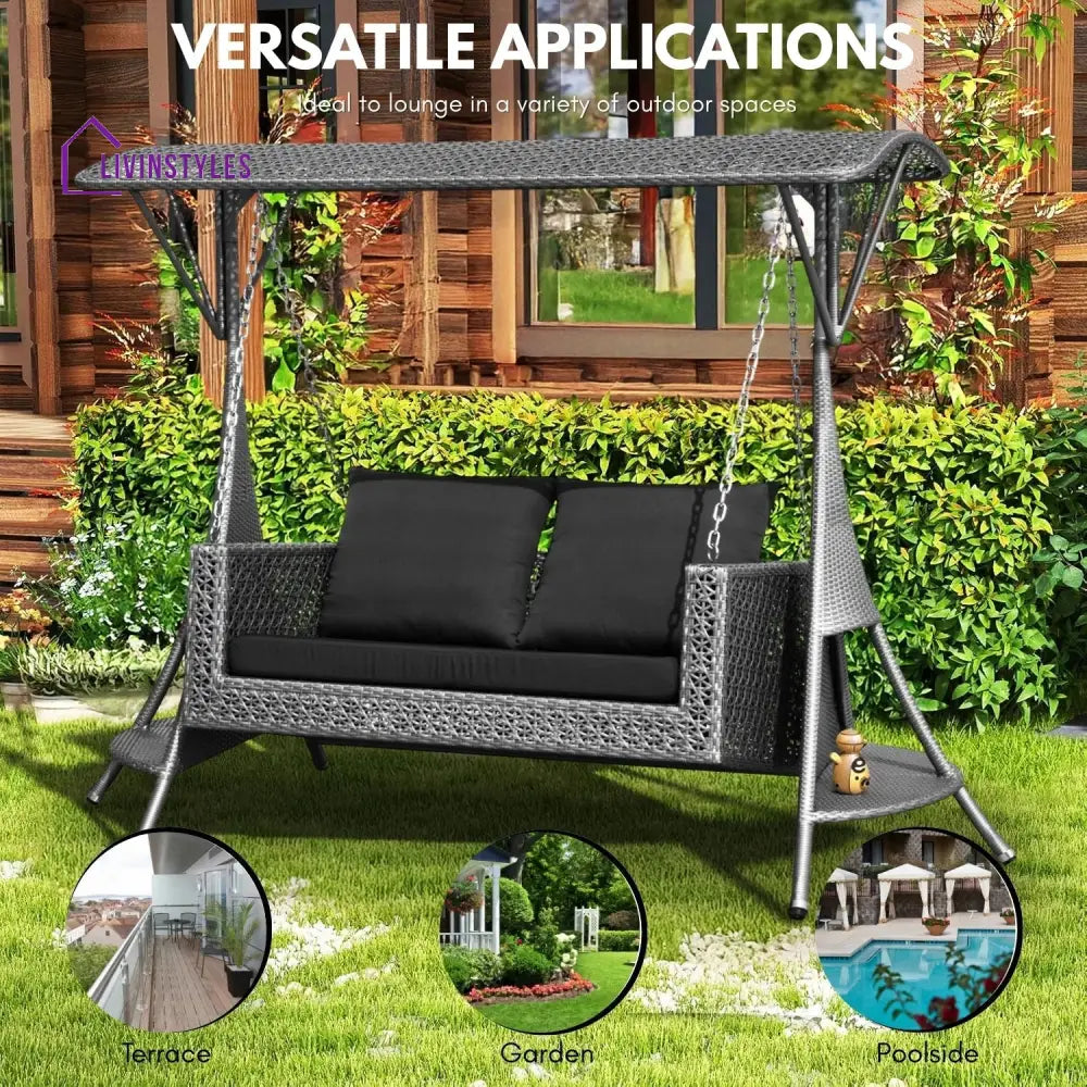 Cornelia Outdoor Rattan Wicker 2-Seat Patio Swing Chair with Shade & Cushions Swing