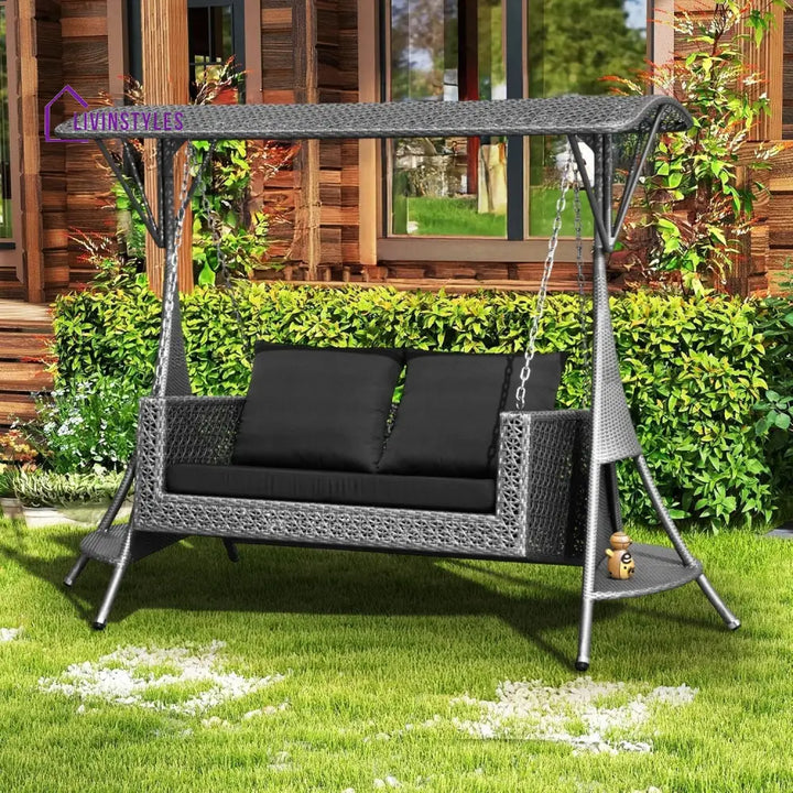 Cornelia Outdoor Rattan Wicker 2-Seat Patio Swing Chair with Shade & Cushions Swing