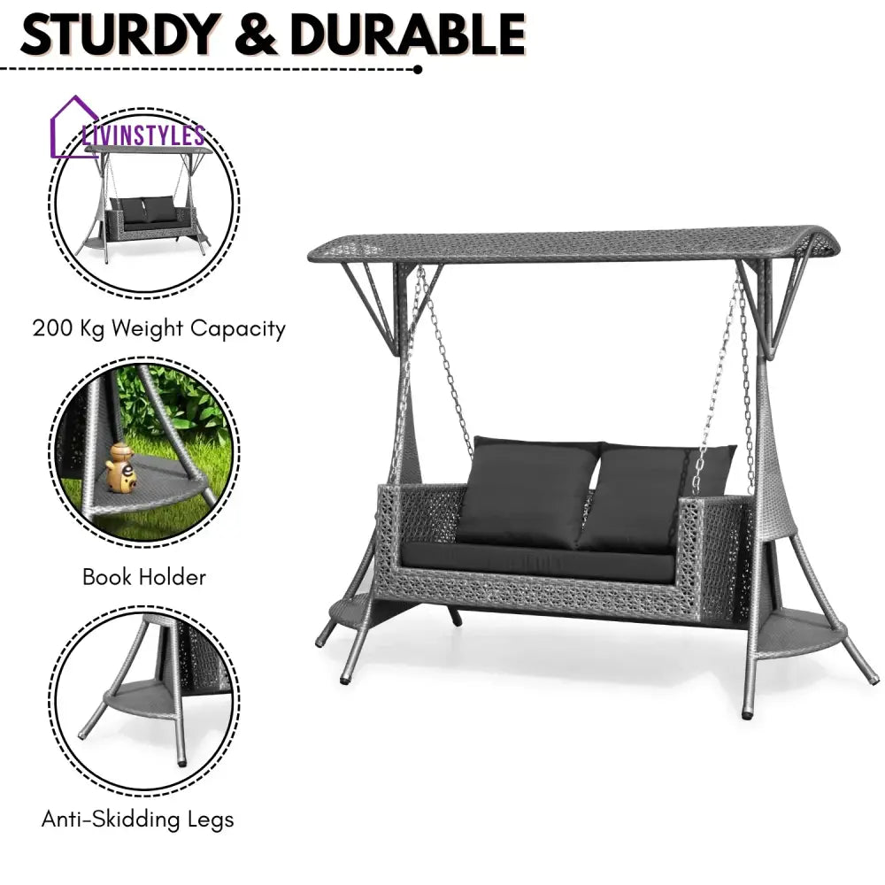 Cornelia Outdoor Rattan Wicker 2-Seat Patio Swing Chair with Shade & Cushions Swing