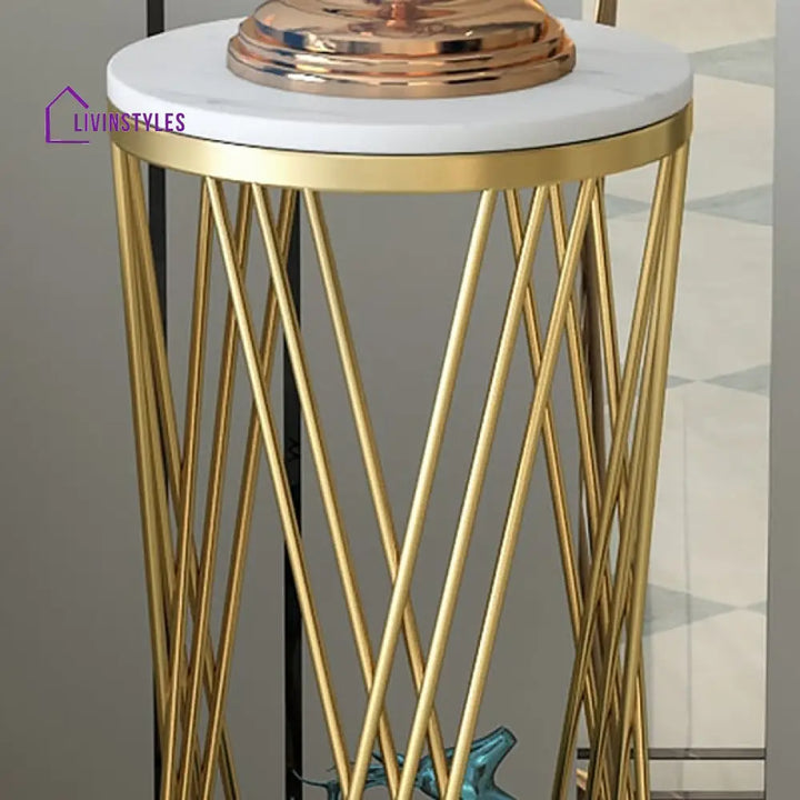 Cornwall Metal And Marble Top Plant Stand In Gold Color - Set Of 3