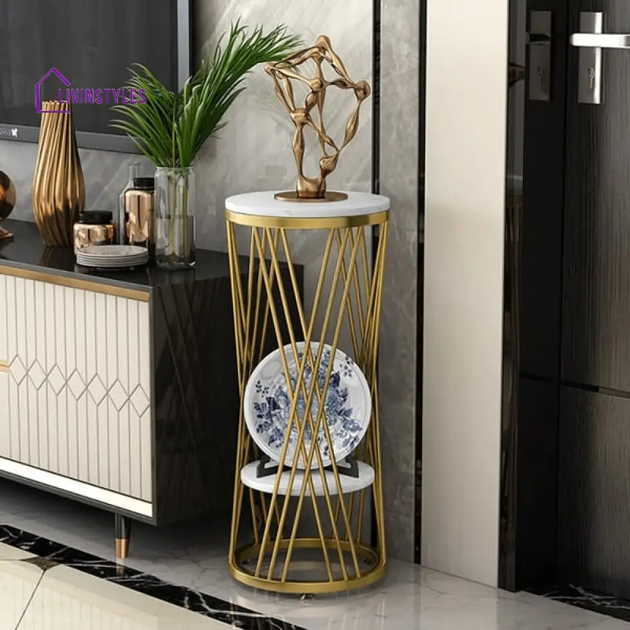 Cornwall Metal And Marble Top Plant Stand In Gold Color - Set Of 3