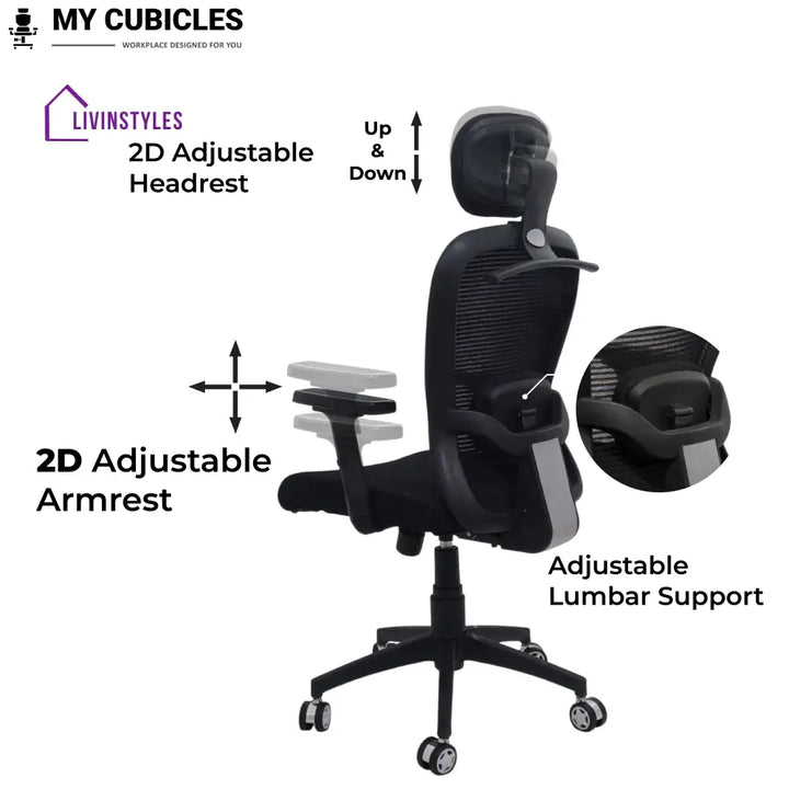 Cosmic Horizon Black Headrest Ergonomic Office Chair with Nylon Base