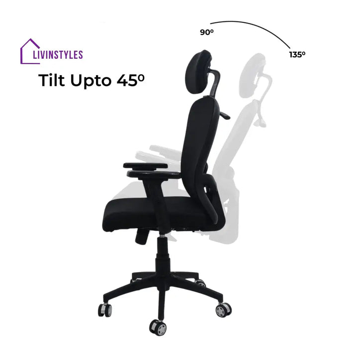 Cosmic Horizon Black Headrest Ergonomic Office Chair with Nylon Base