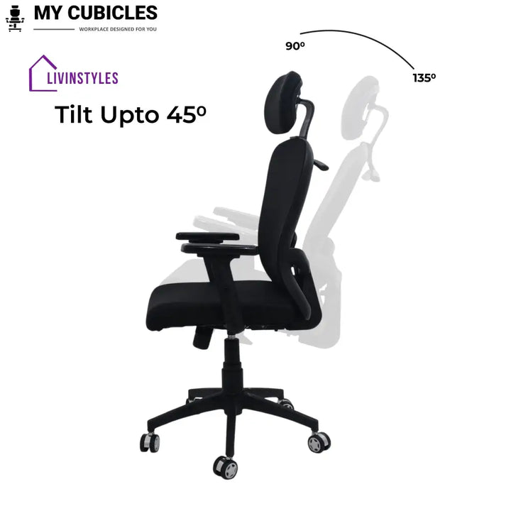 Cosmic Horizon Black Headrest Ergonomic Office Chair with Nylon Base