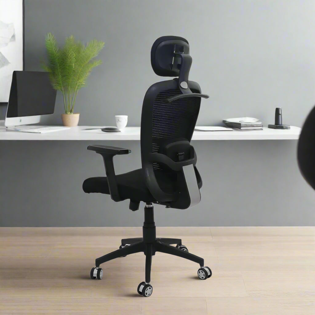 Cosmic Horizon Black Headrest Ergonomic Office Chair with Nylon Base