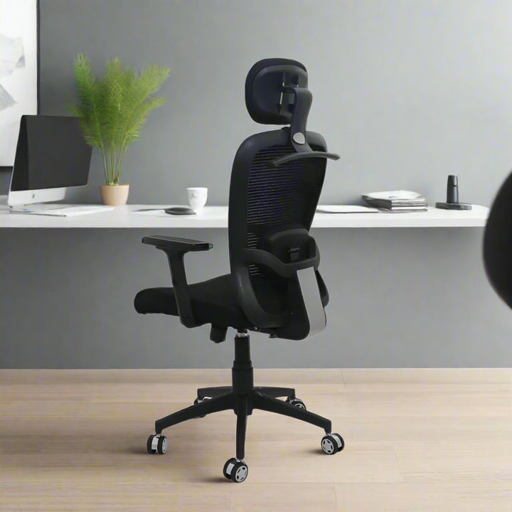 Cosmic Horizon Black Headrest Ergonomic Office Chair with Nylon Base
