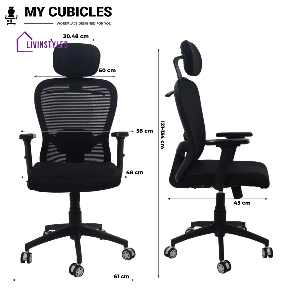 Cosmic Horizon Black Headrest Ergonomic Office Chair with Nylon Base
