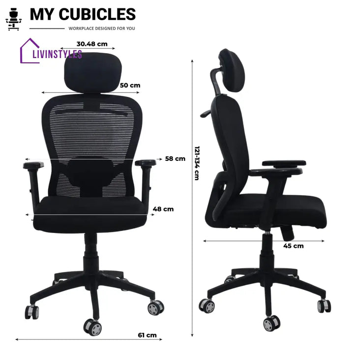 Cosmic Horizon Black Headrest Ergonomic Office Chair with Nylon Base