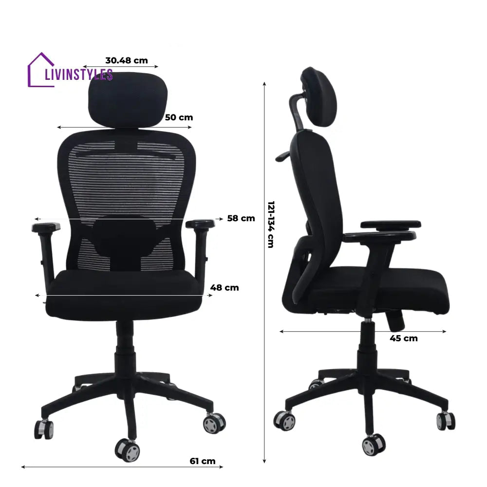 Cosmic Horizon Black Headrest Ergonomic Office Chair with Nylon Base