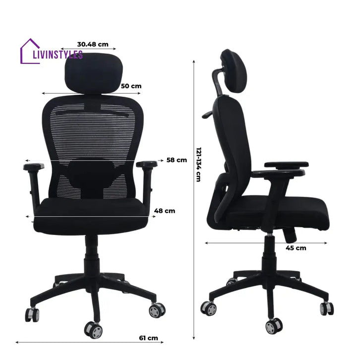Cosmic Horizon Black Headrest Ergonomic Office Chair with Nylon Base